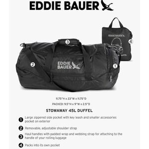 Eddie Bauer Stowaway Packable Duffel Bag Travel Foldable Lightweight Polyester